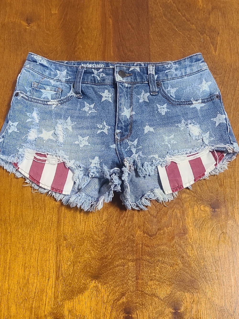 Mossimo Supply Co. Blue Star Print Denim Shorts with Red & White Pocket Liner